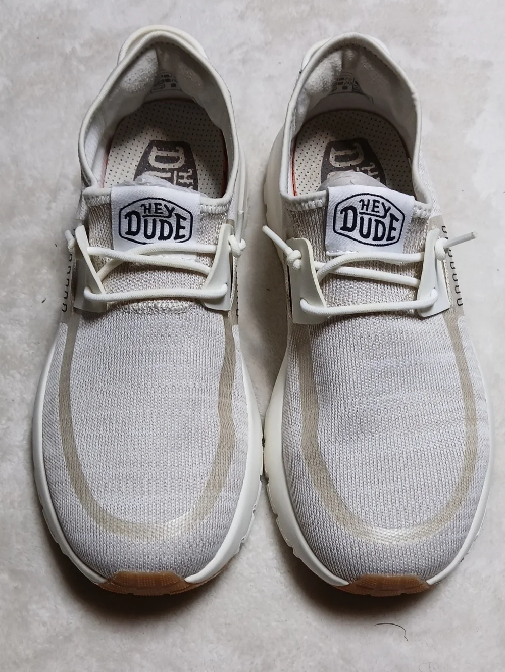 Hey Dude Men's Slip-On Knit Sneakers in White and Tan Accents Size 9 Mens